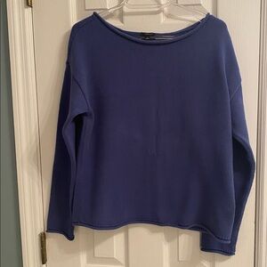 TALBOTS SIZE SMALL BLUE CHUNKY KNIT ROLL NECK SWEATER - 100% Cotton - EUC